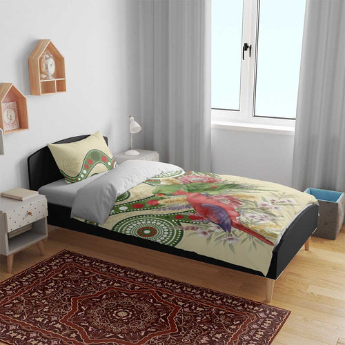 Australia Moluccan Eclectus Bedding Set Australian Native Flowers Indigenous Art - Aussie Hoodie