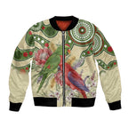 Australia Moluccan Eclectus Bomber Jacket Australian Native Flowers Indigenous Art - Aussie Hoodie