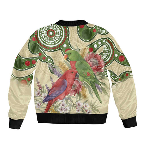 Australia Moluccan Eclectus Bomber Jacket Australian Native Flowers Indigenous Art - Aussie Hoodie