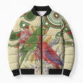 Australia Moluccan Eclectus Bomber Puffer Jacket Australian Native Flowers Indigenous Art - Aussie Hoodie