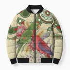 Australia Moluccan Eclectus Bomber Puffer Jacket Australian Native Flowers Indigenous Art - Aussie Hoodie