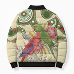Australia Moluccan Eclectus Bomber Puffer Jacket Australian Native Flowers Indigenous Art - Aussie Hoodie