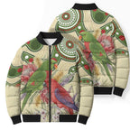 Australia Moluccan Eclectus Bomber Puffer Jacket Australian Native Flowers Indigenous Art - Aussie Hoodie