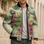 Australia Moluccan Eclectus Bomber Puffer Jacket Australian Native Flowers Indigenous Art - Aussie Hoodie