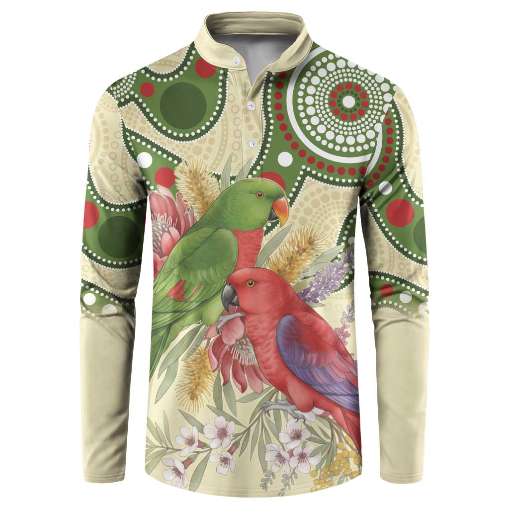 Australia Moluccan Eclectus Button Sweatshirt Australian Native Flowers Indigenous Art - Aussie Hoodie