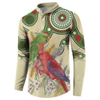 Australia Moluccan Eclectus Button Sweatshirt Australian Native Flowers Indigenous Art - Aussie Hoodie