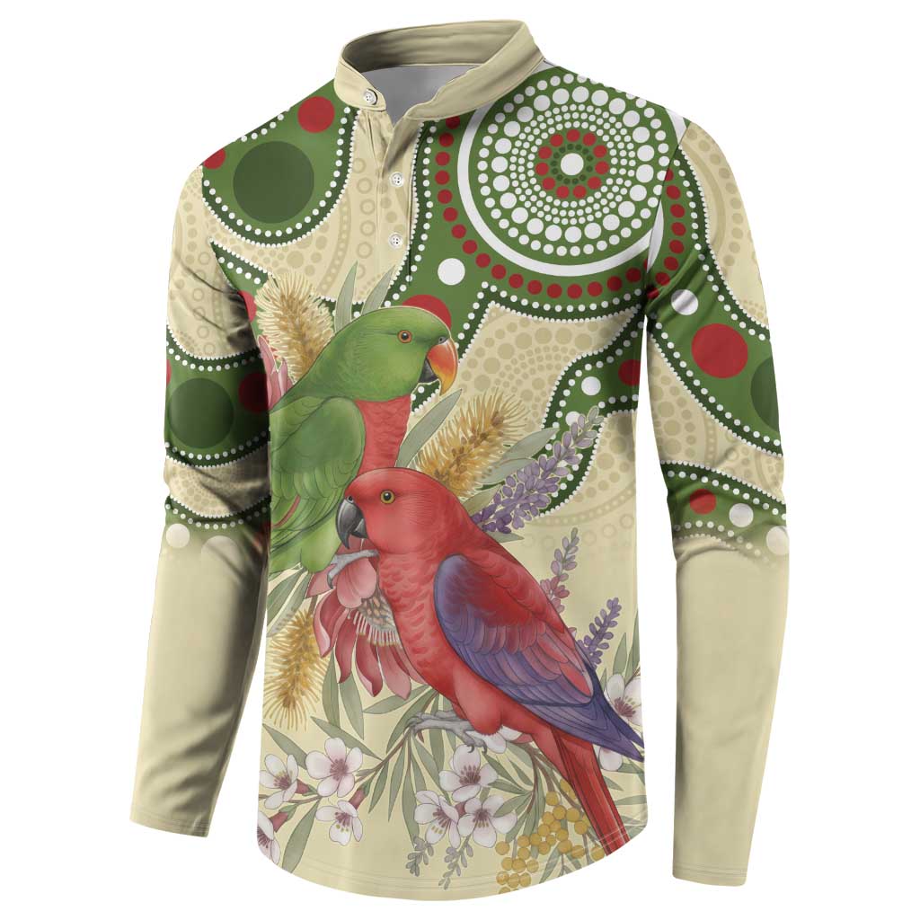 Australia Moluccan Eclectus Button Sweatshirt Australian Native Flowers Indigenous Art - Aussie Hoodie