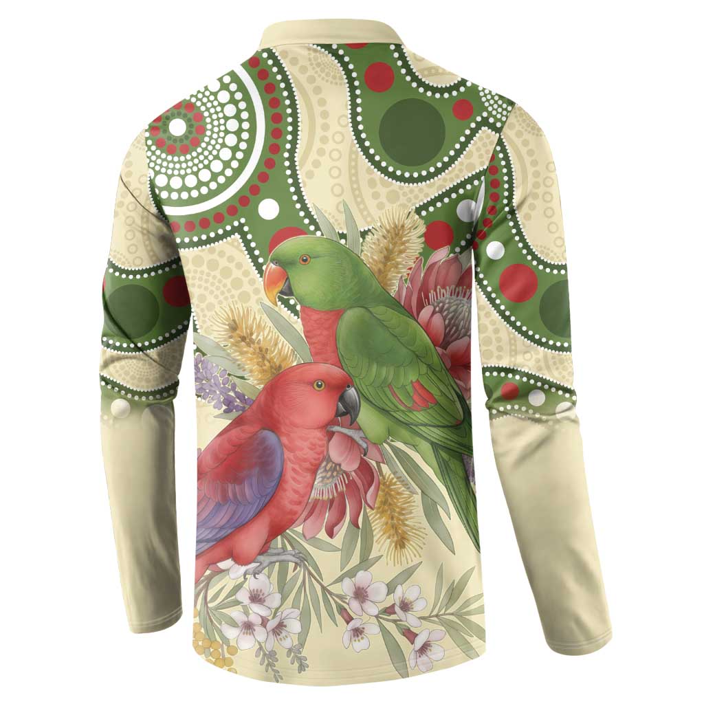 Australia Moluccan Eclectus Button Sweatshirt Australian Native Flowers Indigenous Art - Aussie Hoodie