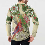 Australia Moluccan Eclectus Button Sweatshirt Australian Native Flowers Indigenous Art - Aussie Hoodie