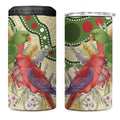 Australia Moluccan Eclectus 4 in 1 Can Cooler Tumbler Australian Native Flowers Indigenous Art - Aussie Hoodie