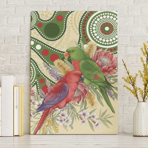 Australia Moluccan Eclectus Canvas Wall Art Australian Native Flowers Indigenous Art - Aussie Hoodie