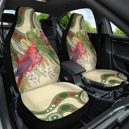 Australia Moluccan Eclectus Car Seat Cover Australian Native Flowers Indigenous Art - Aussie Hoodie