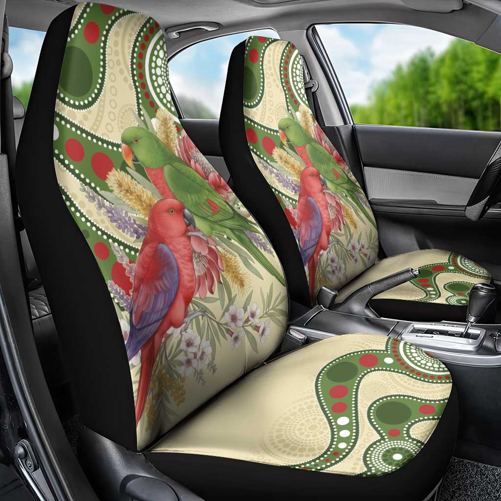 Australia Moluccan Eclectus Car Seat Cover Australian Native Flowers Indigenous Art - Aussie Hoodie