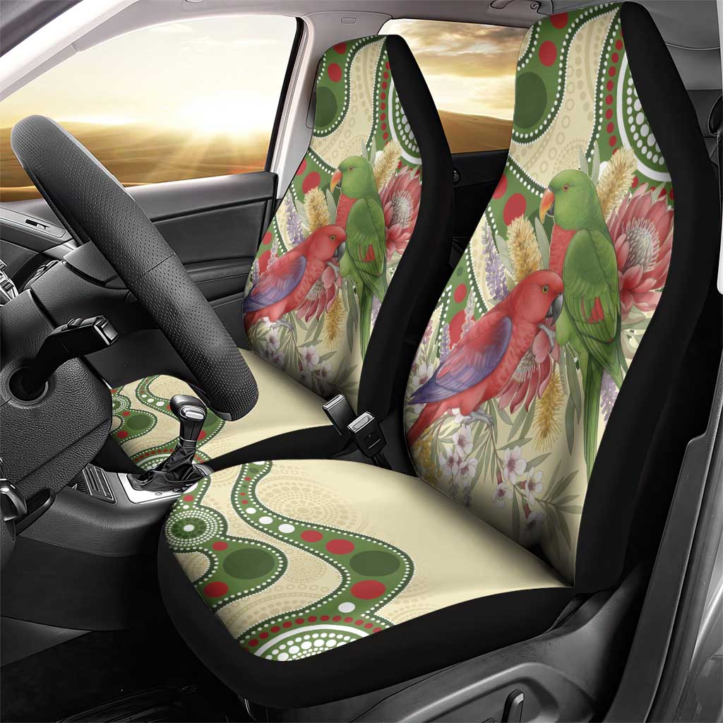 Australia Moluccan Eclectus Car Seat Cover Australian Native Flowers Indigenous Art - Aussie Hoodie
