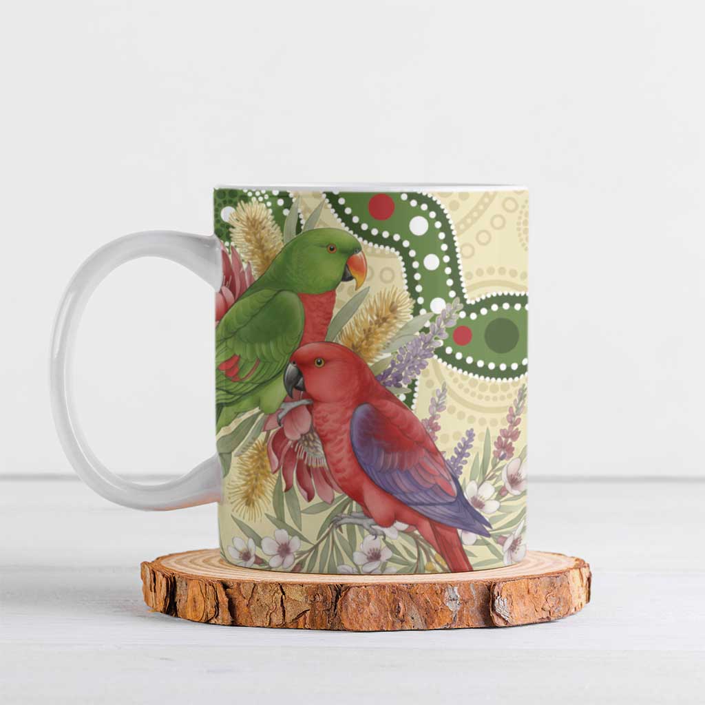 Australia Moluccan Eclectus Ceramic Mug Australian Native Flowers Indigenous Art - Aussie Hoodie