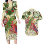Australia Moluccan Eclectus Couples Matching Long Sleeve Bodycon Dress and Hawaiian Shirt Australian Native Flowers Indigenous Art - Aussie Hoodie