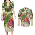 Australia Moluccan Eclectus Couples Matching Long Sleeve Bodycon Dress and Long Sleeve Button Shirt Australian Native Flowers Indigenous Art - Aussie Hoodie