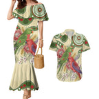 Australia Moluccan Eclectus Couples Matching Mermaid Dress and Hawaiian Shirt Australian Native Flowers Indigenous Art - Aussie Hoodie
