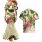 Australia Moluccan Eclectus Couples Matching Mermaid Dress and Hawaiian Shirt Australian Native Flowers Indigenous Art - Aussie Hoodie