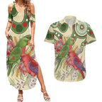 Australia Moluccan Eclectus Couples Matching Summer Maxi Dress and Hawaiian Shirt Australian Native Flowers Indigenous Art - Aussie Hoodie