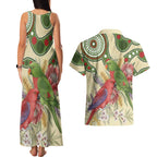 Australia Moluccan Eclectus Couples Matching Tank Maxi Dress and Hawaiian Shirt Australian Native Flowers Indigenous Art - Aussie Hoodie
