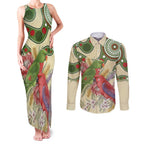 Australia Moluccan Eclectus Couples Matching Tank Maxi Dress and Long Sleeve Button Shirt Australian Native Flowers Indigenous Art - Aussie Hoodie