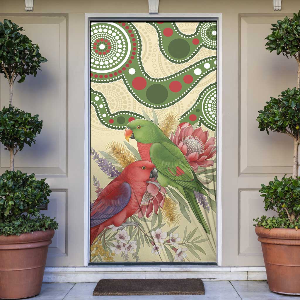 Australia Moluccan Eclectus Door Cover Australian Native Flowers Indigenous Art - Aussie Hoodie