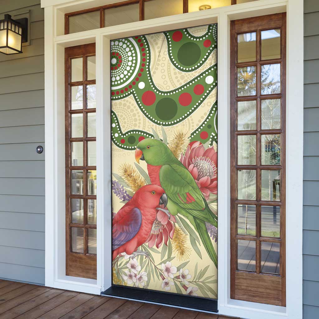 Australia Moluccan Eclectus Door Cover Australian Native Flowers Indigenous Art - Aussie Hoodie