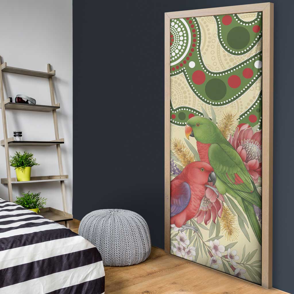 Australia Moluccan Eclectus Door Cover Australian Native Flowers Indigenous Art - Aussie Hoodie