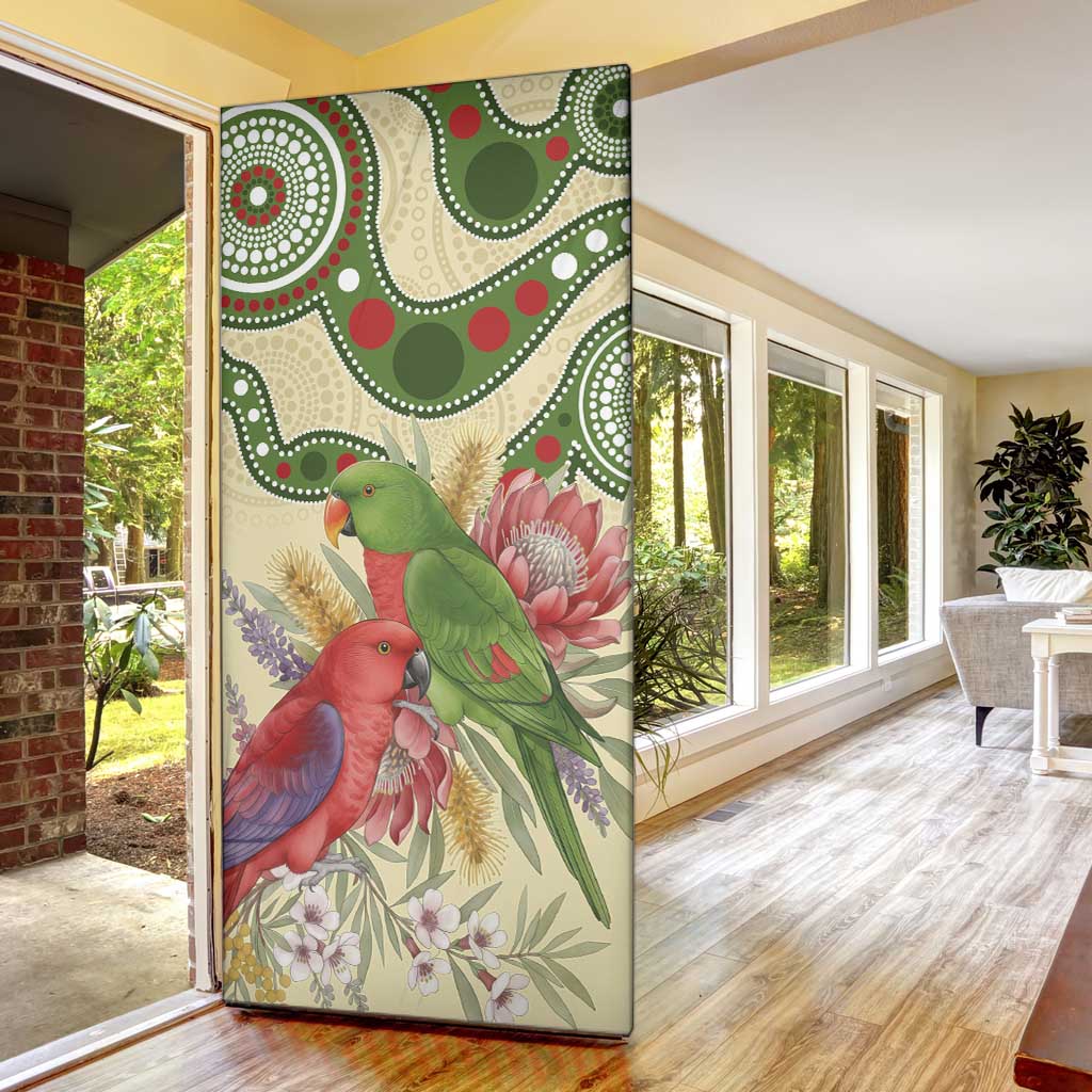 Australia Moluccan Eclectus Door Cover Australian Native Flowers Indigenous Art - Aussie Hoodie