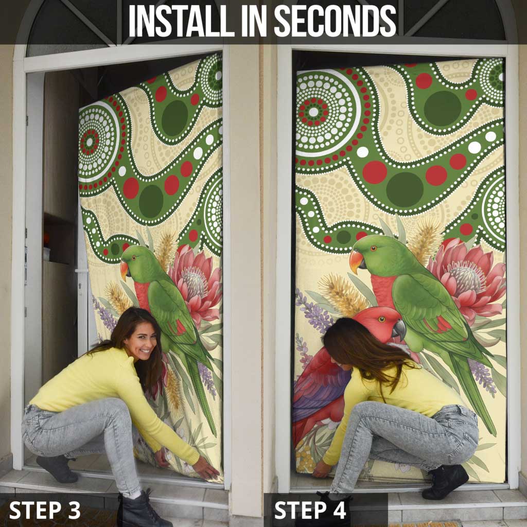 Australia Moluccan Eclectus Door Cover Australian Native Flowers Indigenous Art - Aussie Hoodie