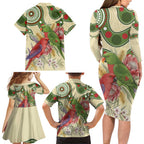 Australia Moluccan Eclectus Family Matching Long Sleeve Bodycon Dress and Hawaiian Shirt Australian Native Flowers Indigenous Art - Aussie Hoodie