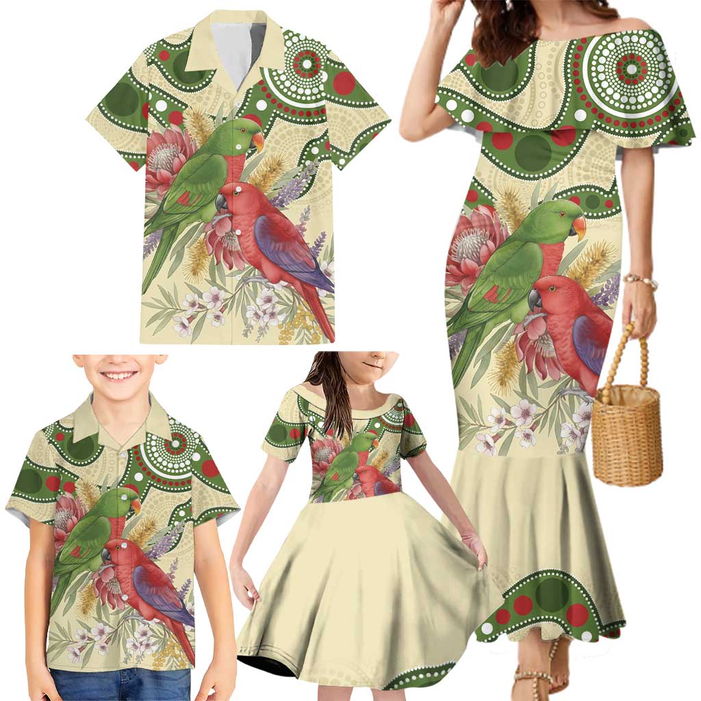 Australia Moluccan Eclectus Family Matching Mermaid Dress and Hawaiian Shirt Australian Native Flowers Indigenous Art - Aussie Hoodie