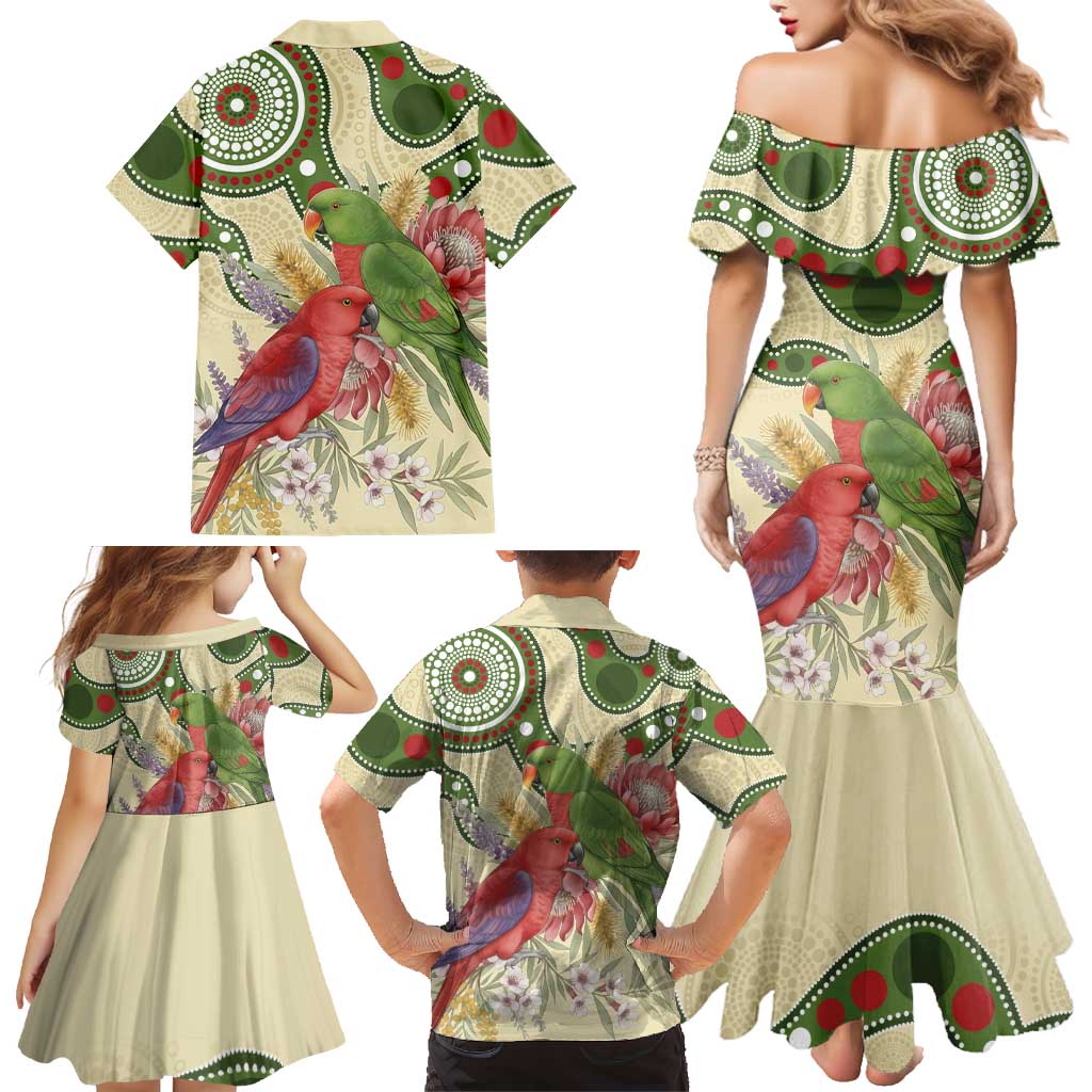 Australia Moluccan Eclectus Family Matching Mermaid Dress and Hawaiian Shirt Australian Native Flowers Indigenous Art - Aussie Hoodie