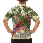 Australia Moluccan Eclectus Family Matching Off The Shoulder Long Sleeve Dress and Hawaiian Shirt Australian Native Flowers Indigenous Art - Aussie Hoodie