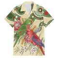 Australia Moluccan Eclectus Family Matching Off The Shoulder Long Sleeve Dress and Hawaiian Shirt Australian Native Flowers Indigenous Art - Aussie Hoodie