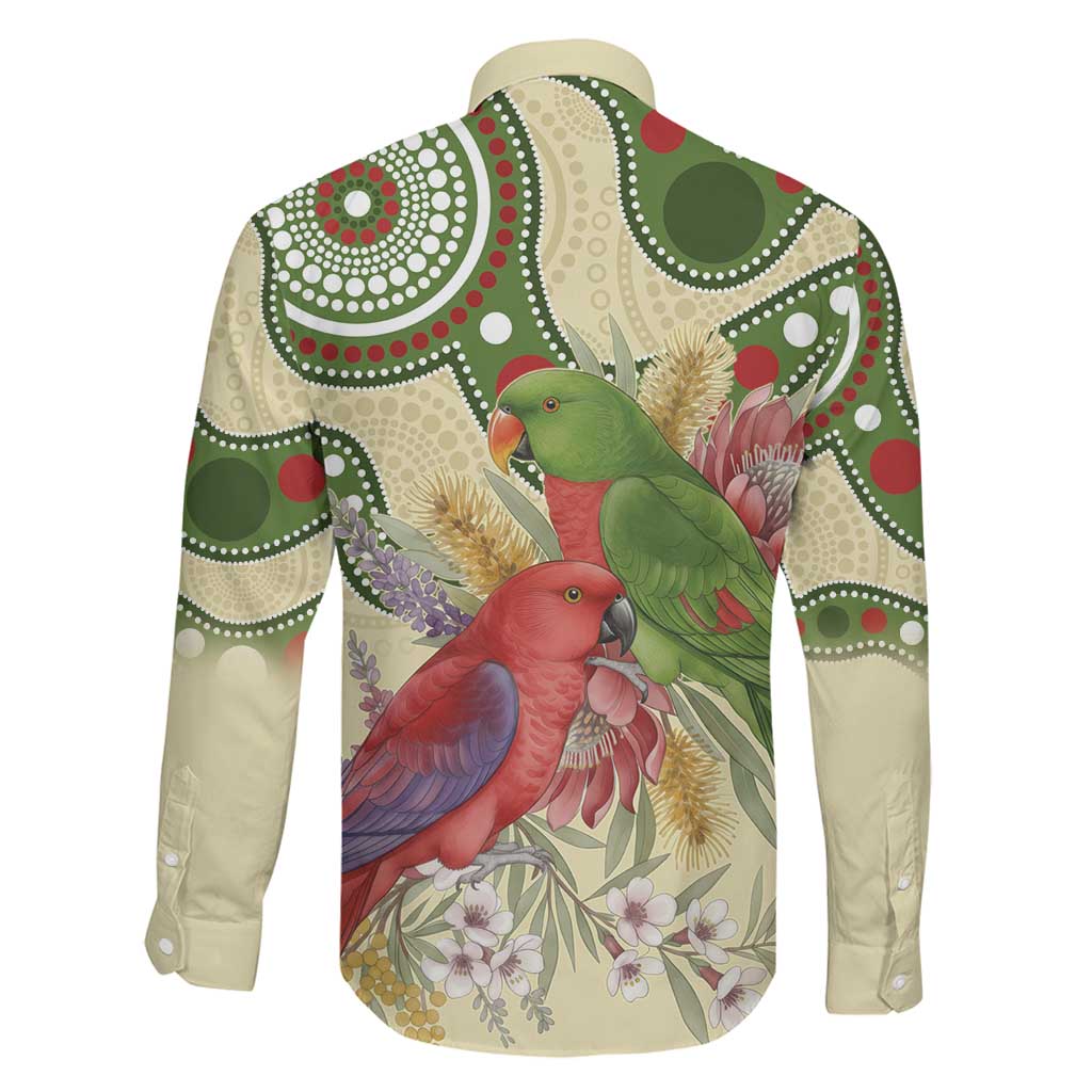 Australia Moluccan Eclectus Family Matching Off The Shoulder Long Sleeve Dress and Hawaiian Shirt Australian Native Flowers Indigenous Art - Aussie Hoodie