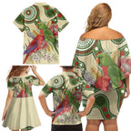 Australia Moluccan Eclectus Family Matching Off Shoulder Short Dress and Hawaiian Shirt Australian Native Flowers Indigenous Art - Aussie Hoodie