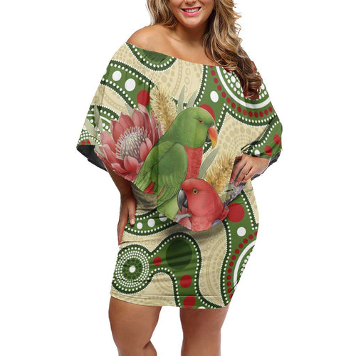 Australia Moluccan Eclectus Family Matching Off Shoulder Short Dress and Hawaiian Shirt Australian Native Flowers Indigenous Art - Aussie Hoodie