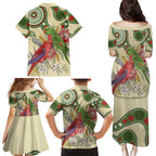 Australia Moluccan Eclectus Family Matching Puletasi and Hawaiian Shirt Australian Native Flowers Indigenous Art - Aussie Hoodie
