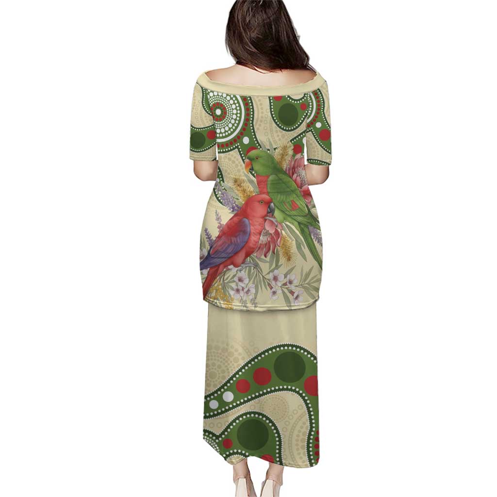 Australia Moluccan Eclectus Family Matching Puletasi and Hawaiian Shirt Australian Native Flowers Indigenous Art - Aussie Hoodie