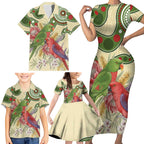 Australia Moluccan Eclectus Family Matching Short Sleeve Bodycon Dress and Hawaiian Shirt Australian Native Flowers Indigenous Art - Aussie Hoodie