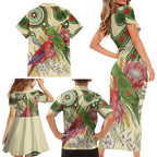 Australia Moluccan Eclectus Family Matching Short Sleeve Bodycon Dress and Hawaiian Shirt Australian Native Flowers Indigenous Art - Aussie Hoodie
