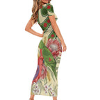 Australia Moluccan Eclectus Family Matching Short Sleeve Bodycon Dress and Hawaiian Shirt Australian Native Flowers Indigenous Art - Aussie Hoodie