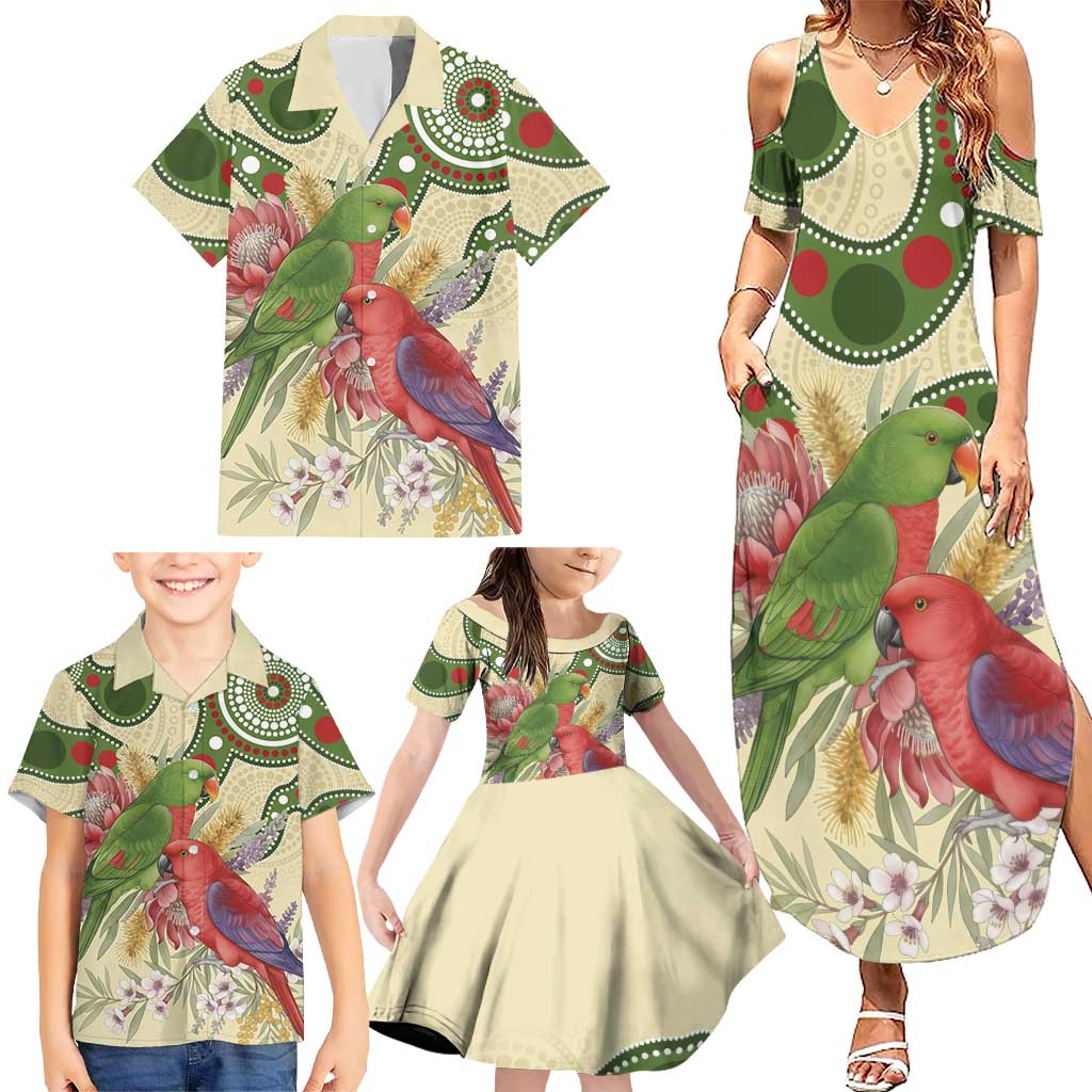 Australia Moluccan Eclectus Family Matching Summer Maxi Dress and Hawaiian Shirt Australian Native Flowers Indigenous Art - Aussie Hoodie