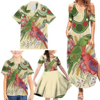 Australia Moluccan Eclectus Family Matching Summer Maxi Dress and Hawaiian Shirt Australian Native Flowers Indigenous Art - Aussie Hoodie