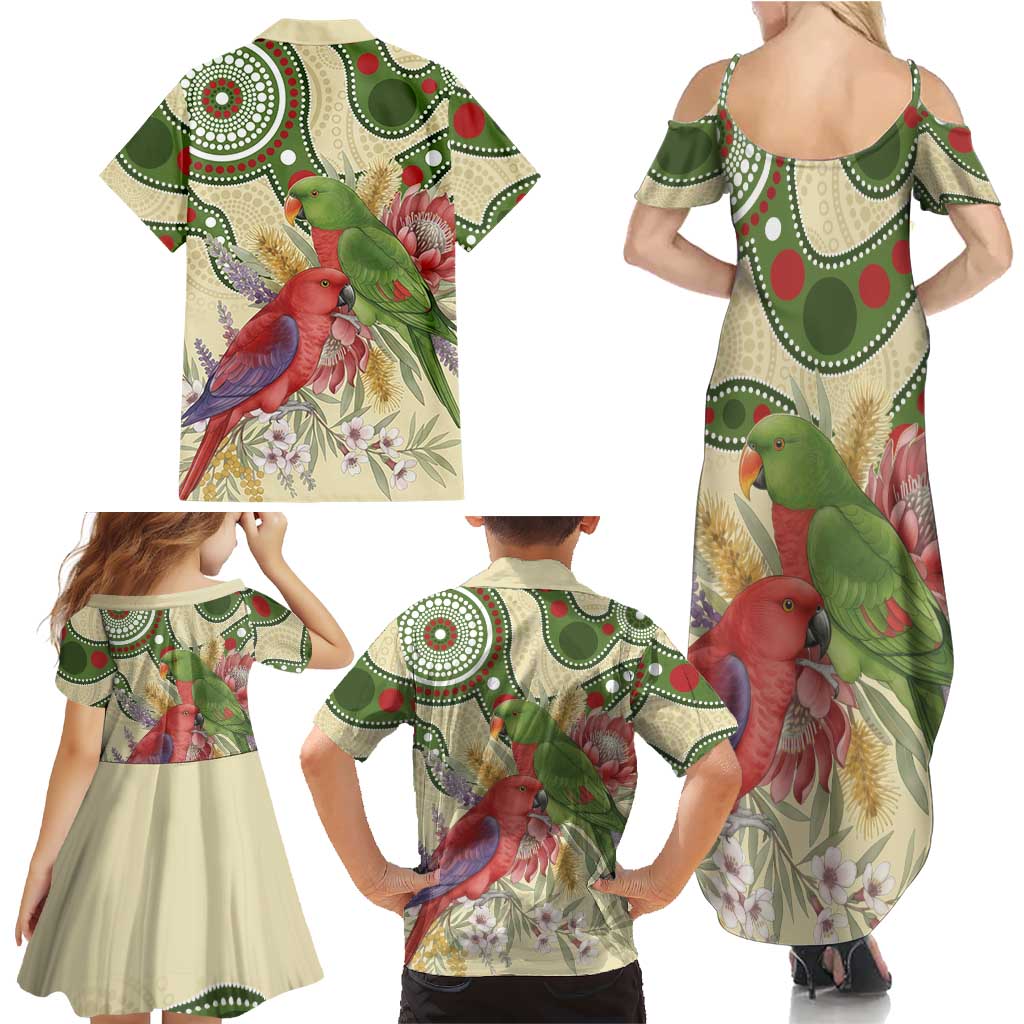 Australia Moluccan Eclectus Family Matching Summer Maxi Dress and Hawaiian Shirt Australian Native Flowers Indigenous Art - Aussie Hoodie