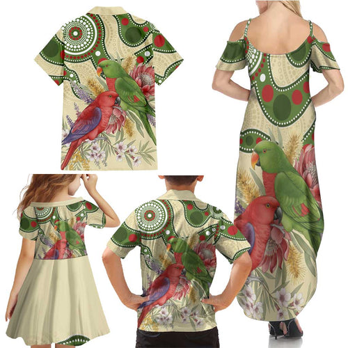 Australia Moluccan Eclectus Family Matching Summer Maxi Dress and Hawaiian Shirt Australian Native Flowers Indigenous Art - Aussie Hoodie