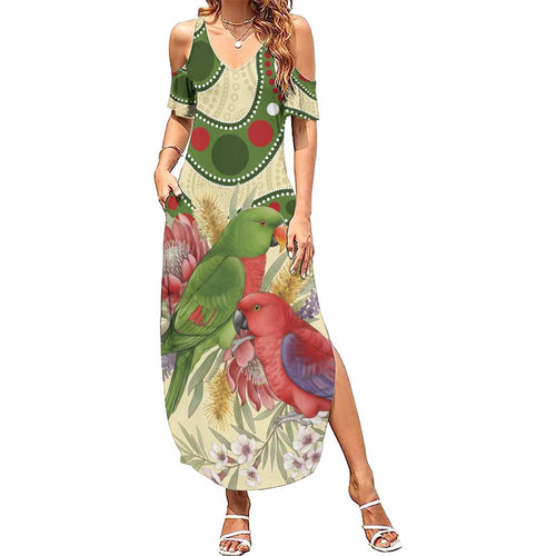 Australia Moluccan Eclectus Family Matching Summer Maxi Dress and Hawaiian Shirt Australian Native Flowers Indigenous Art - Aussie Hoodie