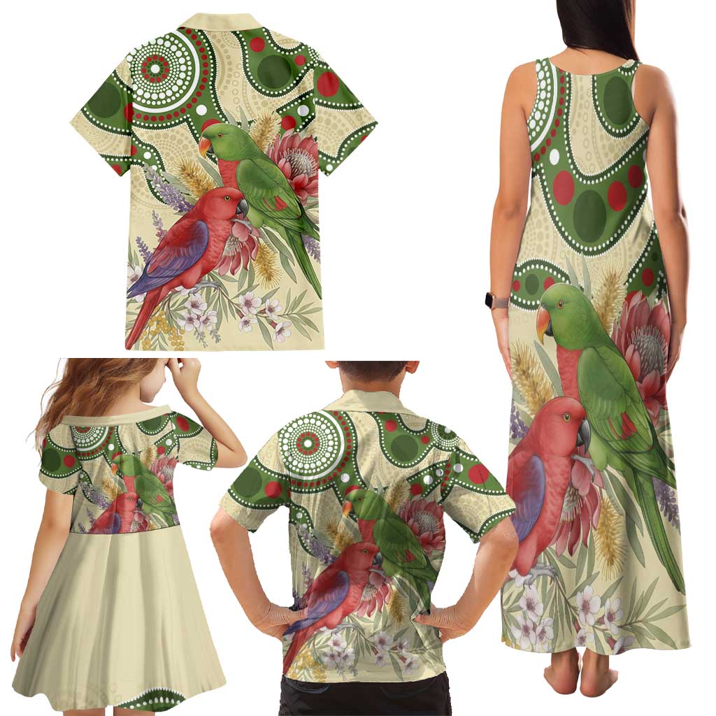 Australia Moluccan Eclectus Family Matching Tank Maxi Dress and Hawaiian Shirt Australian Native Flowers Indigenous Art - Aussie Hoodie